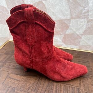 Sam Edelman Taryn Suede Western Ankle Boots Kitten Heel Red Size 9